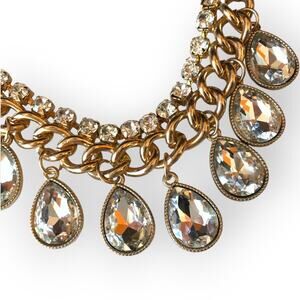 Brilliant gold-tone and rhinestone accent bib necklace